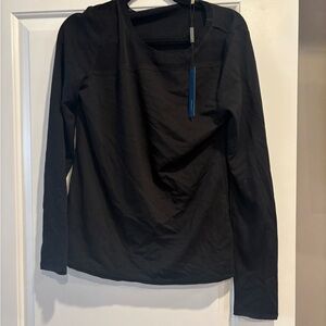 Elie Tahari Black Long Sleeve Top with mesh neckline